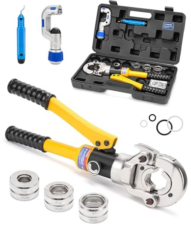 CHANHYD GC-1632VUS Hydraulisches Crimpzangen-Set, gelb, für Kupferrohrverschraubungen mit PEX-Presshülsen, inklusive Rohrschneider & Koffer