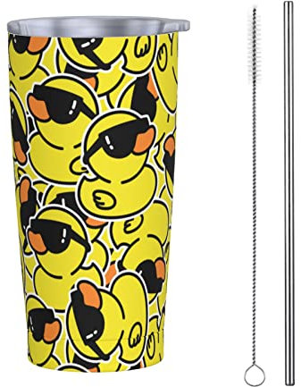 Bicchiere da 20 once con coperchio e cannuccia, occhiali da sole a forma di papera di gomma Tazza da caffè ghiacciato isolata sotto vuoto Tazza da viaggio riutilizzabile Bottiglia d'acqua in acciaio