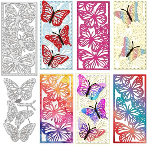 BENECREAT 2 Stück 3D Schmetterlings-Metallstanzungen, Vertikale Schmetterlingsrand-Stanzformen Schnittschablonen zum DIY-Scrapbooking, Dekoratives Prägepapier, Scrapbooking 0.8mm Dick