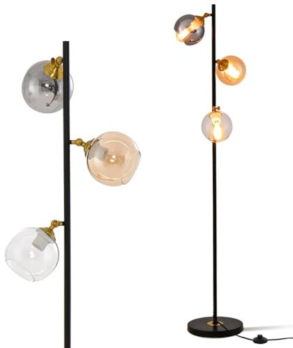 GiantexUK Industrial Floor Lamp, 3-Lights Standing Lamp with Glass Globe Lampshades, Foot Switch and Weighted Base, Tall Tree Stand Up Light for Living Room Bedroom Office Sofa