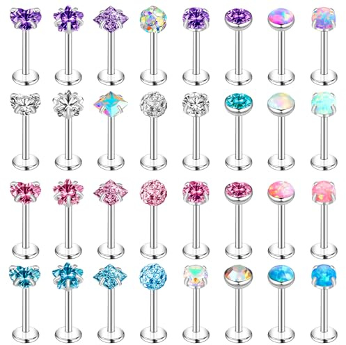 ONESING 12-25 Pcs 16G Tragus Earrings for Women Men Cartilage Earrings Labret Stud Tragus Piercing Jewelry, 20 gauge (0.8mm), Stainless Steel