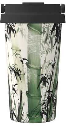 Taza de café de viaje de pintura china de bambú con tapa deslizante, vaso de café de acero inoxidable a prueba de derrames de 20 onzas con tapa, taza de café
