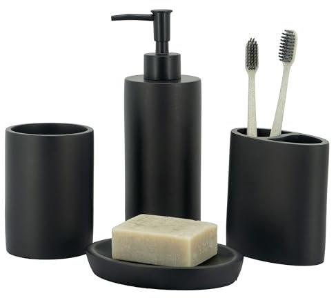 zccz Badezimmer-Accessoires-Set, 4-teilig, Marmormuster, Badezimmerzubehör-Set mit Seifenspender, Zahnbürstenhalter, Becher, Seifenschale