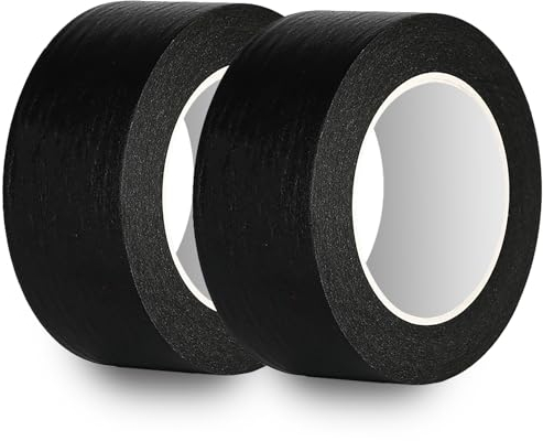 Rusoz Nastro Di Carta Nero, 50mm x 50m Nastro Carta Imbianchino Strappabile Carta Gommata Ottima Adesione Nastro Per Mascheratura Per Lavori Di Pittura E Decorazione Di Interni Ed Esterni, 2 Rotoli