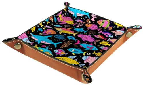 School of Colorful Aquarell Fish Stacking Jewelry Organizer Trays, Small Desk Drawer Earring Tray, Women's Girls Bracelet Storage, Key Tray for Entryway, Decorative Ring Organizer