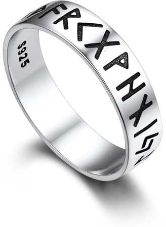 Bandmax 925 Silber Ringe Damen Runen Ring Männer Bandring Silber Größe 62mm Fingerring 5mm breit Silberring Freundschaftsring Partnerringe Siegelring Schmuck für Weihnachten