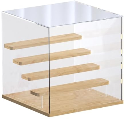 Schaukasten Vitrine mit 5 Regalen und Holzsockel, 12-Zoll-Klarsicht-Acrylboxen für Figuren/Puppenspielzeug, Quadratische Sammlerstücke Display-Box