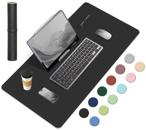 Anti-Rutsch-Schreibtischmatte, Schreibtischunterlage aus Naturkork und Leder, Wasserdichtes Großes Mauspad, Tischschutzmatte für den Schreibtisch, Mauspad für Büro/Haus/Decke (Schwarz, 60x34CM)