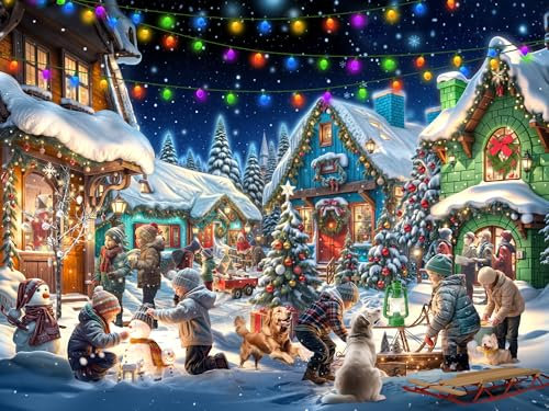 Vermont Christmas Company Christmas Town 550-Piece Jigsaw Puzzle - Large, Randomly Shaped Pieces - 24 x 18