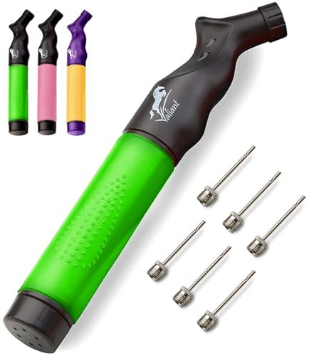 Valiant Sports Ball Pump Inflator with 6 Needles (Pin), Dual Action Hand Held Portable Air Pump with pins to Inflate Soccer Ball, Football, Volleyball, Rugby, Netball & Basketball