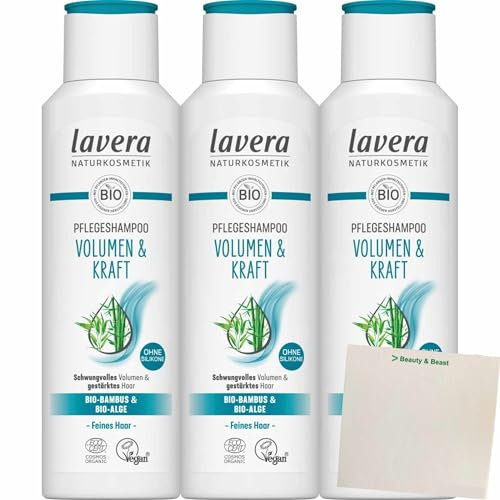 usy Bundle für Lavera Pflegeshampoo Volumen & Kraft Bio Bambus & Bio Alge 3er Pack (3x250ml Flasche) + usy Block
