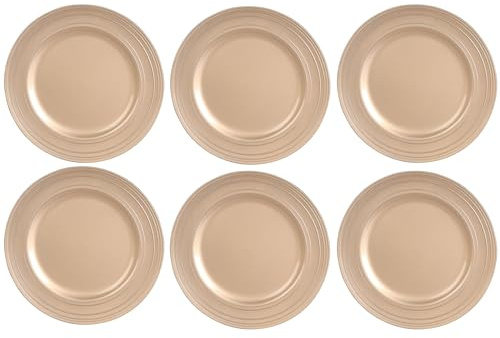6 x Platzteller wiederverwendbar aus herrlich schimmernden Kunststoff Ø 33 cm - Unterteller wiederverwendbar - Dekoteller aus Kunststoff Farbe Gold