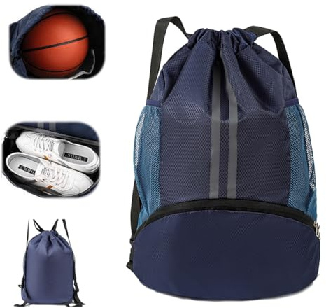Ruayia Turnbeutel Sportbeutel Fußballtasche, Sportrucksack mit Breit Kordelzug Netztasche Ball-Fach, Aussentasche Verstellbar Tunnelzug Gymsack für Damen Herren
