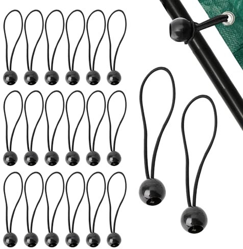 20PCS Tarpaulin Bungees Balls Portable Bungees Cord with Ball Bungee Toggle Ties Gazebo Tie Strap Tent Toggles Flag Bungees Tent Elastic for Marquees Tents Banners Tent Poles Camping Canopy