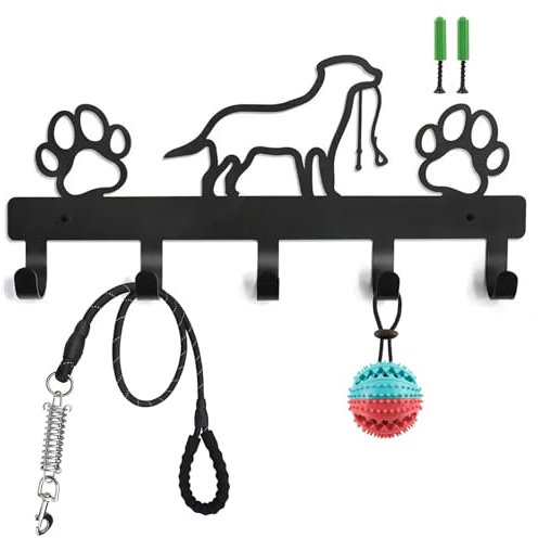 lomdung Hundegarderobe mit 5 Haken, Garderobenhaken mit Hunde Und Pfotenabdrücken, Dekoratives Wand-Hunderegal mit Schlüsselhaken, Kleiderhaken Wand für Badezimmer Küche Schlafzimmer