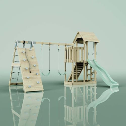 PolarPlay Spielturm Roskilde aus Holz in Grün Kinderschaukel