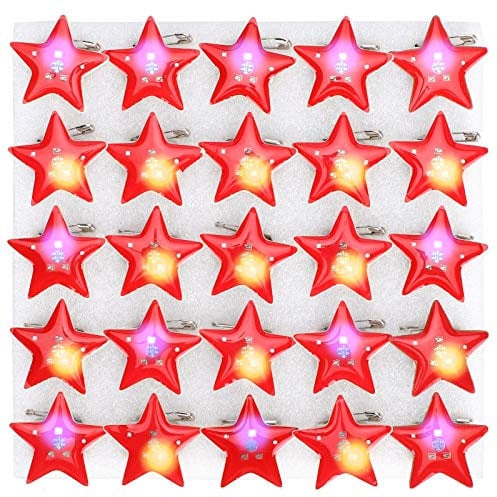 25 Stück Weihnachten Brosche Pins, Blinkende Fünfzackige Sternförmige LED Brosche, Weihnachts-Anstecker für Kinder, Party, Gaste, Party, Kostüm, Dekoration