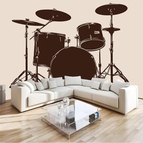 Papier Peint 3D Instrument De Musique Batterie Marron Clair Panoramique Peinture Murale Interieur 400x280 cm pour Salon Chambre à Coucher D'Enfant Maison Décoration Murale