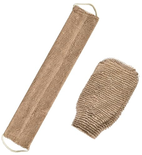 Rückenschrubber, Peeling Rückenschrubber für Dusche, Natürliches Luffa Handtuch, Doppelseitiger Rückenpeeling Waschlappen, Rückenbürste Dusche mit Exfoliating Gloves, für Damen Herren, Körperpeeling