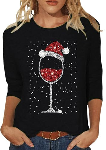 GFPGNDFHG Sale Angebote Damenmode Sale Weihnachts 3/4 Ärmel Weihnachtsshirt Damen Glitzer Weihnachtsshirt Damen Weihnachts Tshirt Damen Weihnachtspulli Weihnachtspullover Damen Glitzer Ugly Christmas