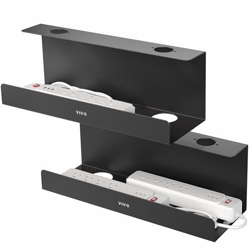 VIVO Under Desk 43cm Extra Deep Cable Management Trays, Power Strip Holders, Cord Organizers, Wire Tamers for Office and Home, Black, 2 Pack, DESK-AC16-2C