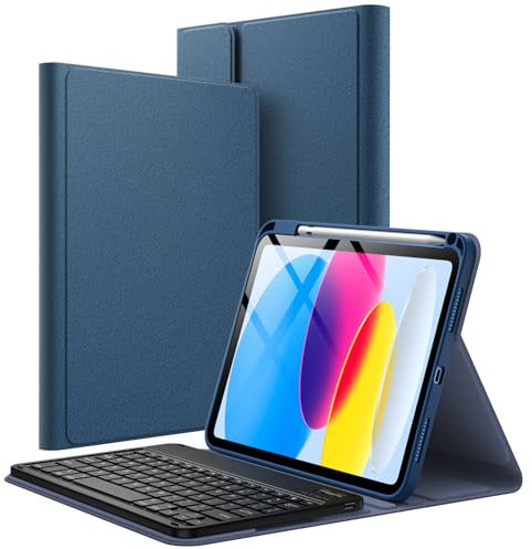 JETech Keyboard Case for iPad (A16) 11th/10th Generation (2025/2022) with Pencil Holder, Magnetic Detachable Bluetooth Wireless Keyboard, Soft TPU Back Stand Cover (Navy)