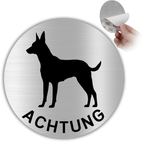 LEIASA Panneau autocollant « Vorsicht vor dem Hund » - Diamètre : 100 mm - Épaisseur : 0,8 mm - Aluminium - Panneau « Attention chien de garde » - Panneau adhésif 3M - Avertissement chien dangereux
