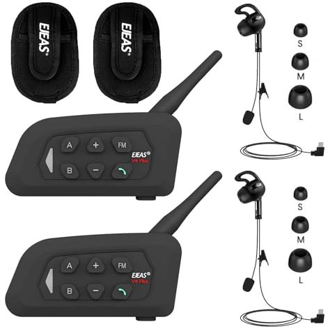 SolaMr V4C Plus Referee Intercom Headset, Bluetooth 5.1 Speakers for Right Ear, Interphone Communication System with CVC Noise Reduction, FM Radio & 4-Way Intercom up to 1500M - 2PACK