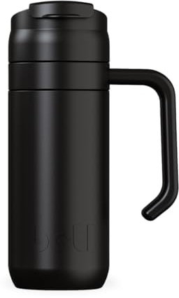 One Green Bottle –Brew Flask Stainless Steel Reusable Insulated Coffee Cup, Leakproof Metal Travel Mug, Coffee or Tea Flask with Flip Cap, Handle and Carrier 400ml Vamp Black