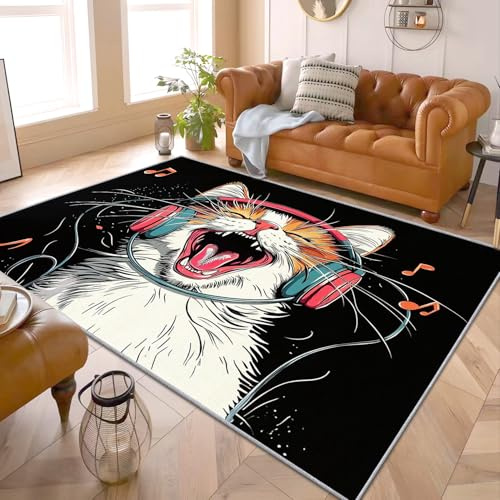 PaxGloz Katzen Teppich Kinder - Teppich Wohnzimmer Schlafzimmer Kinderzimmer Katze, Kleiner Teppich Kawaii Katzen, Weich Kurzflor & Waschbar & rutschfest Fussmatte Innen, Kinderteppich 60x90 cm
