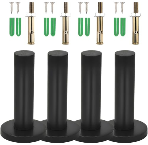 4 PCS Door Stop Black, Black Door Stops with Rubber Tips Bumper Mounted Holder Protection Sound Dampening for Home, Office and Public Spaces, Matte