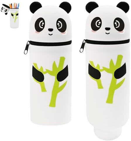 TaiXinYuly Trousse 2 en 1 en Silicone Souple, Trousse à Crayons Kawaii, Porte-stylos, Trousse à Crayons Animal en Silicone, Trousse à Crayons Rétractable pour École, Bureau (Panda)