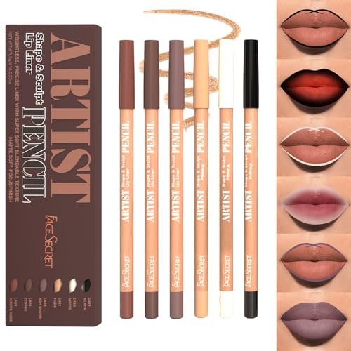 6 Farben Matte Samt Lip Liner Set, Glatte, cremige Textur, wasserfestes, hochpigmentiertes, natürliches Lippen-Makeup, weiches, lang anhaltendes, ultrafeines Lippenstift-Set (#E)