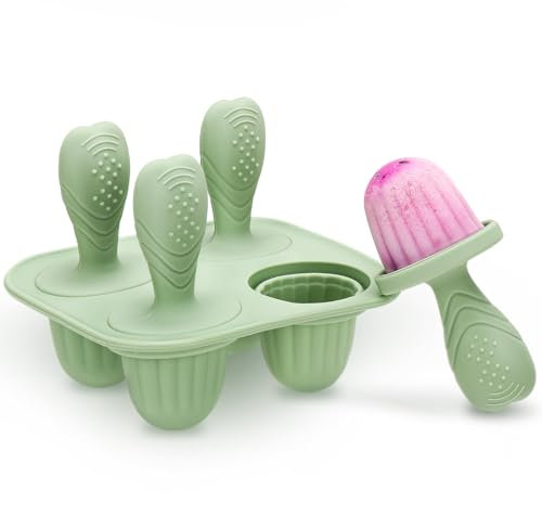 CLDY Mini BPA-Free Silicone Ice Lolly Moulds Kit for Toddlers - 4 Pcs 17ml Moulds with Reusable Sticks, Freezer & Dishwasher Safe (-40°C to 230°C), Baby Food Safe (Green)