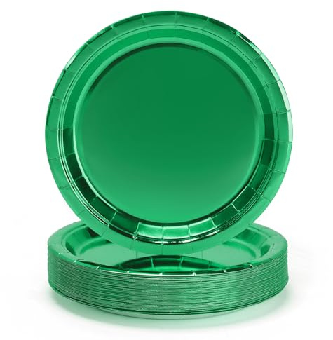 PARTY GO 50Pcs 9 23cm Vert Or Set D'Assiettes De Fête Pour Le Dîner & Dessert Garçons Filles Enfants Anniversaire Assiettes En Carton
