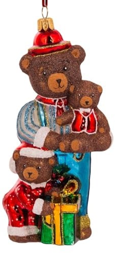Glas Christbaumschmuck mundgeblasen handbemalt in Europa | Weihnachtsbaum Anhänger für Weihnachten | Christbaumanhänger | Weihnachtsbaumschmuck (Teddybär - Papa 15 cm)