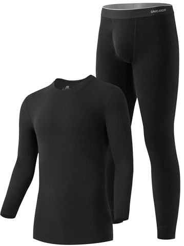 DAVID ARCHY Men's Thermal Set Contain Wool and Mulberry silk Blend Warm Luxuriously Soft Moisture-wicking Base Layer Underwear Set, Bottoms with Open Fly Suitable 14°F to 32°F