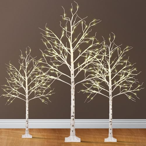 Bonnlo 3-Piece Set of Light Up Christmas Tree, Twig Christmas Tree Featuring 4/5/6ft, Ideal for Winter Home Decor, Warm White Lights