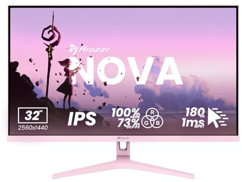 Arozzi Nova Écran Gamer 32 Pouces 180Hz QHD Rose | QHD 1440p, Adaptive Sync, HDR10, sans scintillement, 100% sRGB, compatible PC & console