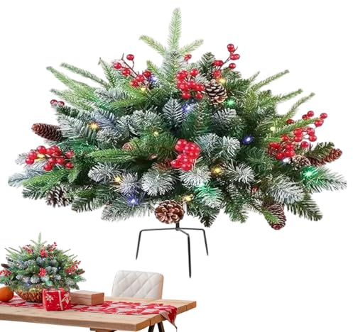Prelit Künstlicher Weihnachtsbaum Übertopf-Füller | Künstlicher Christbaum Mit Zapfen Und Roten Beeren,Festliche Dekoration Für Eingangsbereich Pflanzkübel