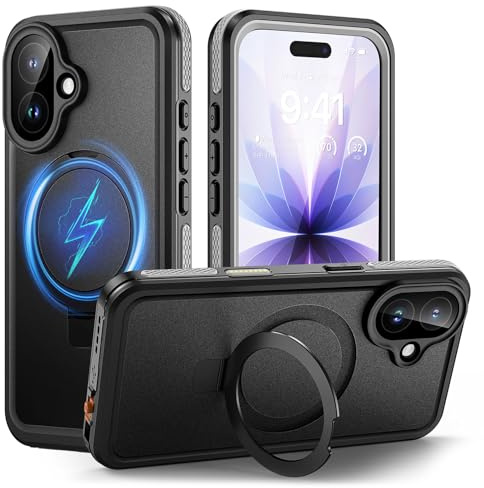 Lanhiem für iPhone 17 Hülle Wasserdicht mit Magnet Ständer Stoßfest | Handyhülle iPhone 17, Ringhalter Case, 360 Grad Ganzkörper, Outdoor Panzerhülle mit Eingebautem Displayschutz, Schwarz