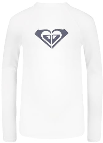 Roxy Girls' Long Sleeve Whole Hearted Rashguard Shirt, UPF 50+ Sun Protection, Quick Dry, White, L12/14