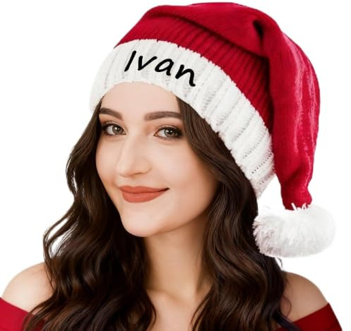 Lousrion Personalisierte Weihnachtsmütze mit Namen für Erwachsene und Kinder, personalisierte Weihnachtsmütze, Weihnachtsgeschenk, Neujahrsgeschenk