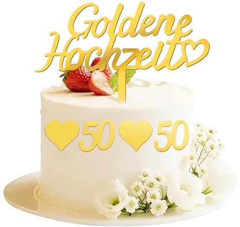 NISENTIA 5 Stück Tortendeko Goldene Hochzeit Deko Cake Topper, 50 Jahre Hochzeitstag Tortendeko Gold, Goldhochzeit Kuchendeko, Torten Topper Goldene Hochzeit Geschenke für 50 Hochzeitstag Goldhochzeit