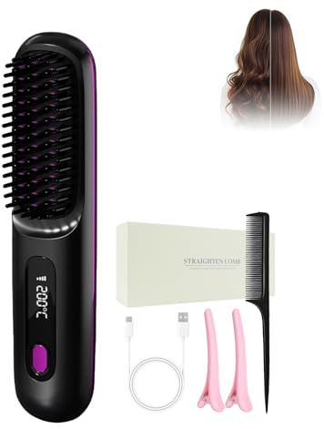 MAOYING Peinado recto inteligente, cepillado liso inalámbrico con pantalla led, para cepillado de forma suave, rizado y seco, 3 niveles de calentamiento, portátil y fácil de usar