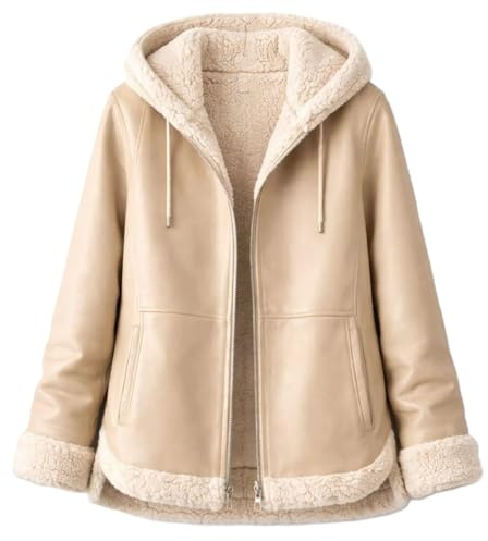 HiFacon Damen Premium-Lederjacke mit Kapuze und Lammfellfutter – eleganter, warmer Winterparka