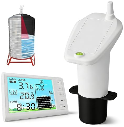 Oil Tank Level Monitor, Liquid Meter Water Sensor for Oil Tank, Cordless Design, Transmitter, Automatic Control Level Gauge with Indoor Temperature Gauge, Suitable for Household, Plant Use