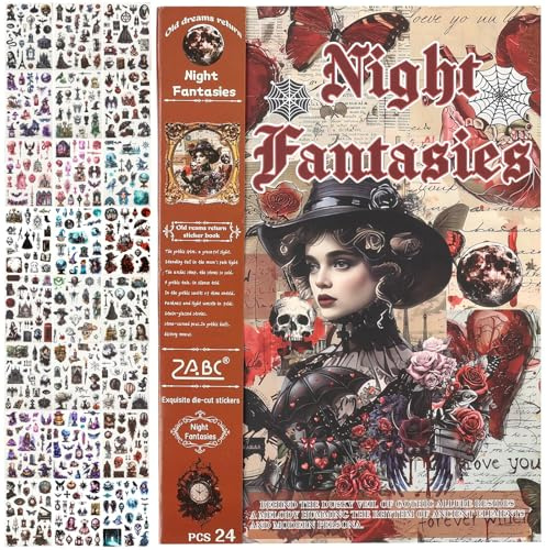 Bullet Journal Sticker Buch 24 Seiten 400+ verschiedene Designs Gothic Vintage Aufkleber Pre-Cut Washi Sticker für Scrapbooking, Journaling, kreative Sticker, Sticker Book für Junk Journal und Planner