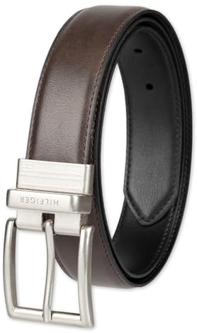 Tommy Hilfiger wendbarer Ledergürtel – Casual für Herren Jeans mit doppelseitigem Riemen und silberfarbener Schnalle