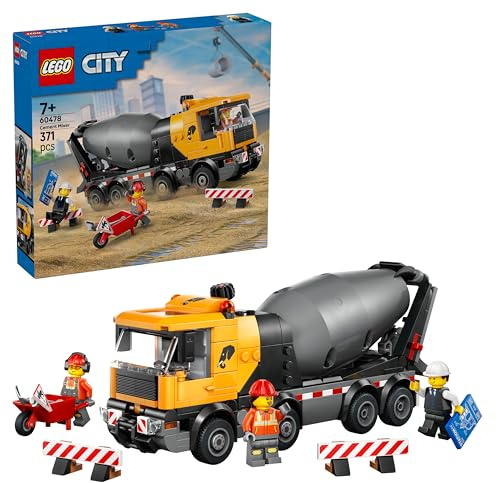 LEGO City Cement Mixer Truck Toy - Educational Construction Site Vehicle Model w/ 3 Minifigures, Rotating Drum & Pouring Function - Birthday Gift Idea for 7+ Year Old Boys - 60478